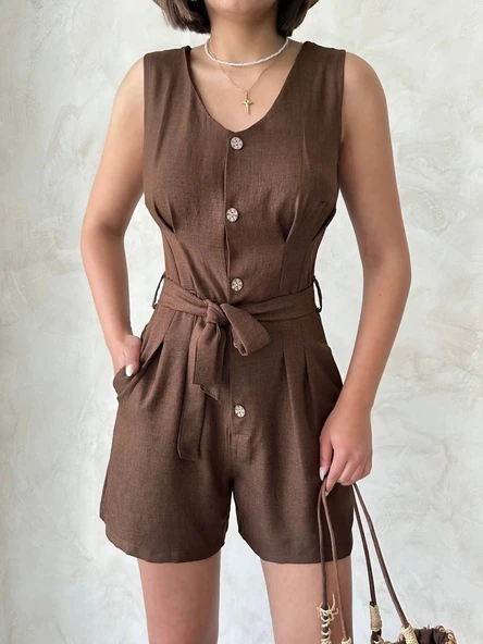 Kuşaklı şortlu tulum - 3