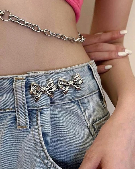 Pantolon Beli Daraltma Aparatı, Broş, Kurdele Kemer, Fiyonk Kemer , Gümüş Renk, Fiyonk Bel Daraltma Çıtçıtı, Dayanıklı Demir Çıtçıt, Kot Pantolon Daraltma Aparatı, Kadın - 3