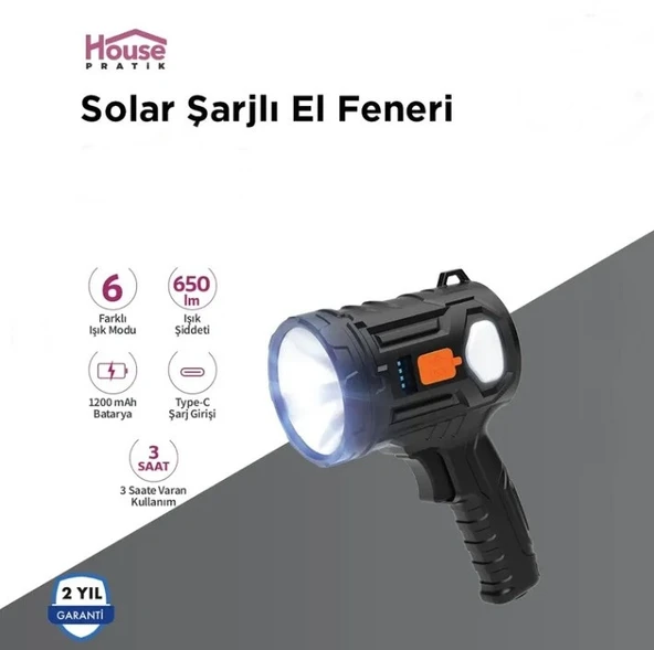 House Pratik  Solar Şarjlı El Feneri HP76