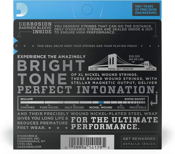 D'Addario EXL120-3D (3 SET) ELEKTRO GİTAR TEL SETİ, XL, 9-42, NICKEL W - 2