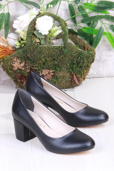 Fort 35809 Düz Sade Rahat Şık Yuvarlak Burun Kalın Topuklu Kadın Ayakkabı - Resim 3