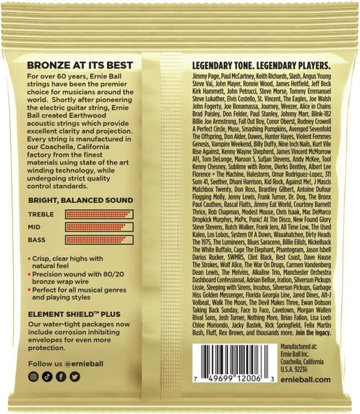 Ernie Ball P02006 Extra Light Earthwood 80/20 Bronz Akustik Gitar Telleri 10-50 Kalınlık - 2