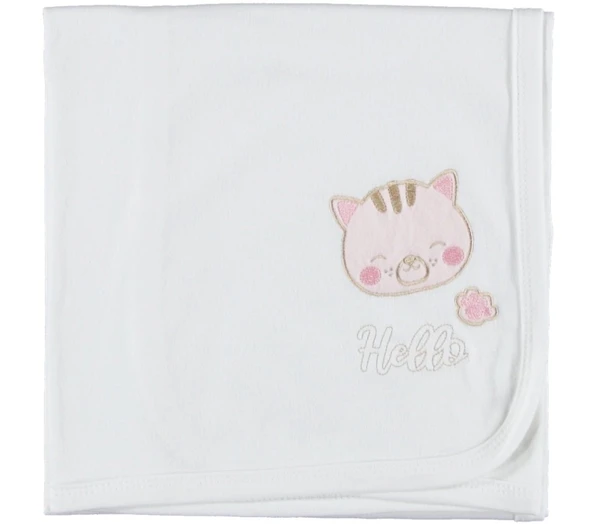 Çift Kat Penye Bebek Battaniyesi  Nakışlı Küçük Kedi Deseni, Unisex Hediyelik Battaniye - 4
