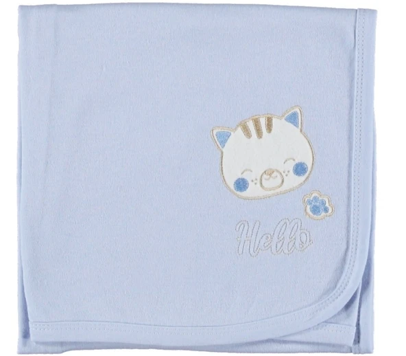 Çift Kat Penye Bebek Battaniyesi  Nakışlı Küçük Kedi Deseni, Unisex Hediyelik Battaniye - 8