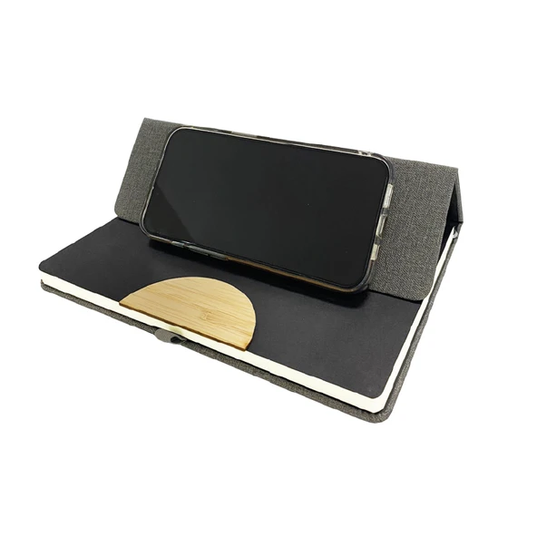 Prestige Notes – Mavi Kapaklı Çizgili Not Defteri, Ahşap Tokalı, Telefon Tutuculu, 14,5x21 cm - 2