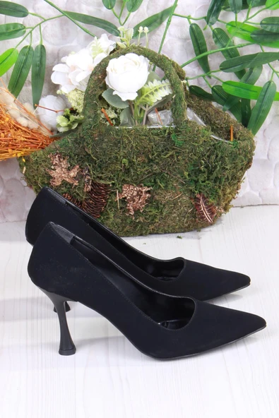 Fort 16308 Düz Sade Süet Rahat Şık Stiletto Yüksek Topuklu Kadın Ayakkabı - Resim 3