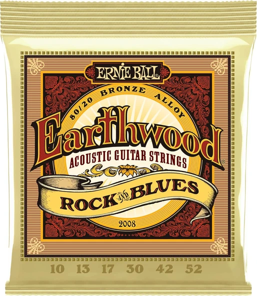 Ernie Ball P02008 Rock and Blues Plain G Earthwood 80/20 Bronz Akustik Gitar Telleri 10-52 Kalınlık