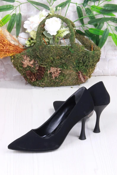 Fort 16308 Düz Sade Süet Rahat Şık Stiletto Yüksek Topuklu Kadın Ayakkabı - Resim 4