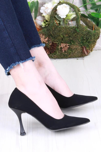 Fort 16308 Düz Sade Süet Rahat Şık Stiletto Yüksek Topuklu Kadın Ayakkabı ürün görseli