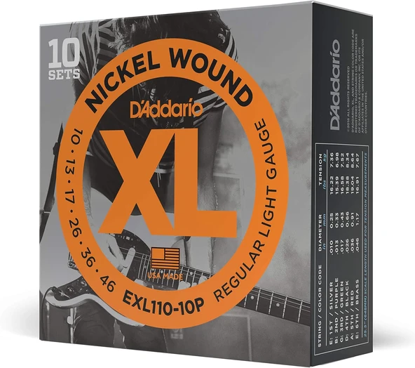 D'Addario Exl110 (10 Set) Elektro Gitar Tel Seti, Xl, 10-46, Nickel