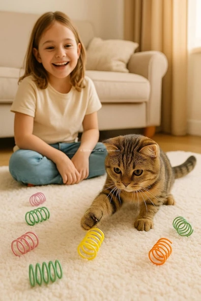 Karışık Renkli Spiral Yay Kedi Oyuncağı 10'lu Set - Esnek, Dayanıklı, Eğlenceli - 5