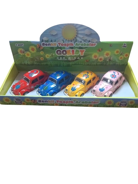 4'lü Metal Kapıları Açılır 12cm  Oyuncak Vosvos Araba Seti Çek-Bırak