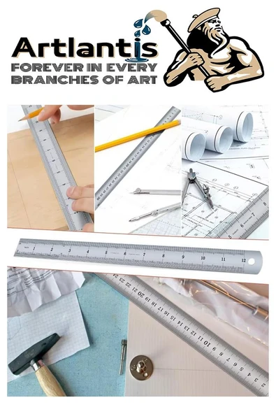 Çelik Cetvel 30 cm İnç Ölçülü 3 Adet Paslanmaz Çelik Metal Çetvel 30 Santimetre Düz Kenar Kolay Çizimler İçin - 5