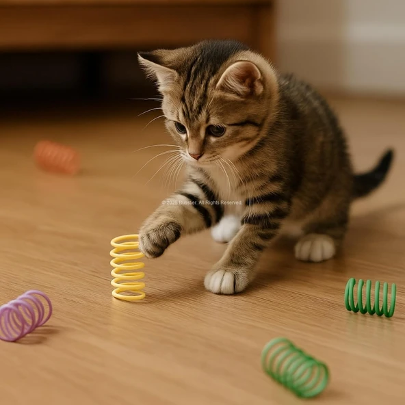 Karışık Renkli Spiral Yay Kedi Oyuncağı 10'lu Set - Esnek, Dayanıklı, Eğlenceli - 3