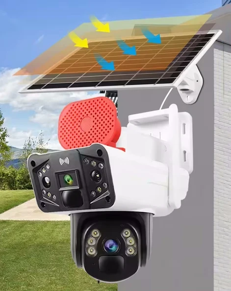 Güneş Panelli Solar 4G 6MP Dual Lens Sirenli Güvenlik Kamerası - 6