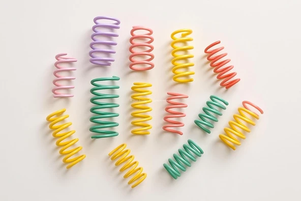 Karışık Renkli Spiral Yay Kedi Oyuncağı 10'lu Set - Esnek, Dayanıklı, Eğlenceli