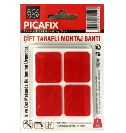 Picafix Çift Taraflı Montaj Bantıkare Kırmızı