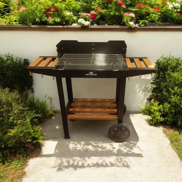 Wetterstein Tekerlekli Mangal, Ahşap Sehpalı/Raflı