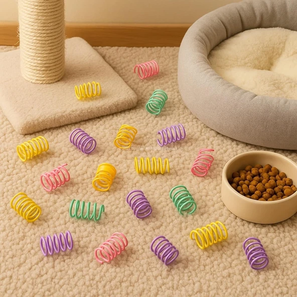 Karışık Renkli Spiral Yay Kedi Oyuncağı 10'lu Set - Esnek, Dayanıklı, Eğlenceli - 7