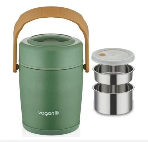 Lunchbox Çelik Beslenme Kabı 3 Kat 1600 Ml Yemek Kabı Yeşil