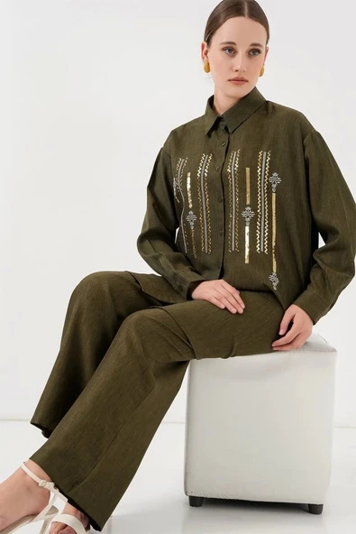 Desenli Tunik Pantolon İkili Takım 6720 - Haki