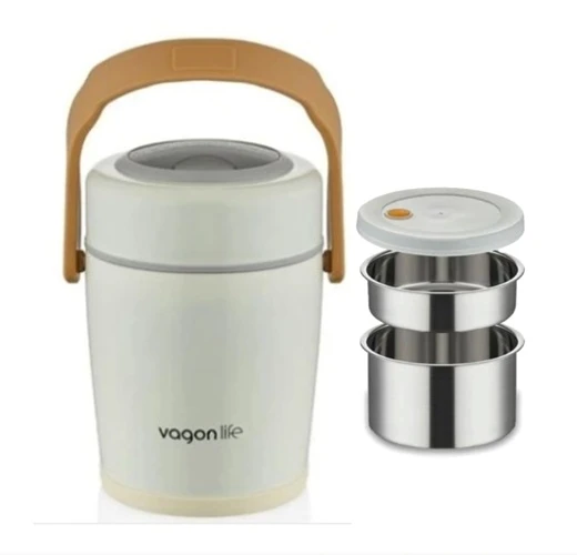 Lunchbox Çelik Beslenme Kabı 3 Kat 1600 Ml Yemek Kabı Beyaz