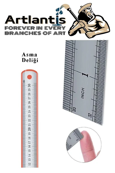 Çelik Cetvel 30 cm İnç Ölçülü 2 Adet Paslanmaz Çelik Metal Çetvel 30 Santimetre Düz Kenar Kolay Çizimler İçin - 3