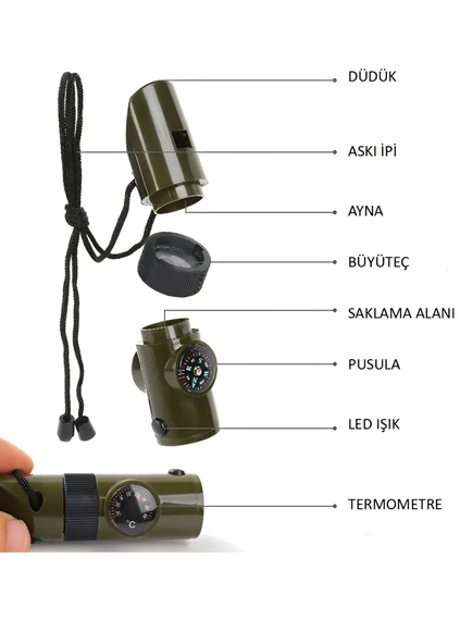 Çok Fonksiyonlu Kamp ve Deprem Acil Durum Düdüğü  Yüksek Sesli, Taşınabilir Güvenlik Ekipmanı - Resim 6