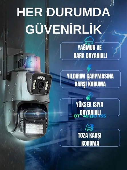 Wi-Fi Güvenlik Kamerası Çift Kameralı 360° Dönebilen Hareket Algılayıcı Gece Görüşlü Telefon Kontrollü Kamera - 2