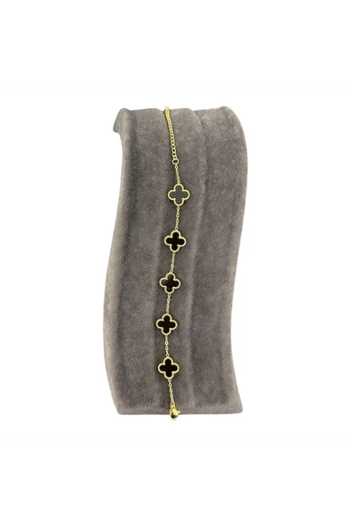T-BLK-22 GOLD RENK İÇİ SİYAH BÜYÜK YONCA BİLEKLİK