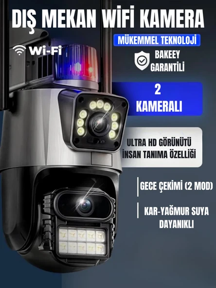 Wi-Fi Güvenlik Kamerası Çift Kameralı 360° Dönebilen Hareket Algılayıcı Gece Görüşlü Telefon Kontrollü Kamera