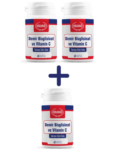 ERSAĞ DEMİR BİSGLİSİNAT VE VİTAMİN C 3 ADET AVANTAJ PAKETİ