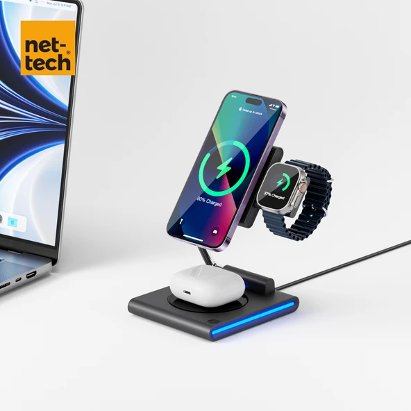 Nettech NT-WCH04 3in 1 15W Kablosuz Wireless Şarj - 5
