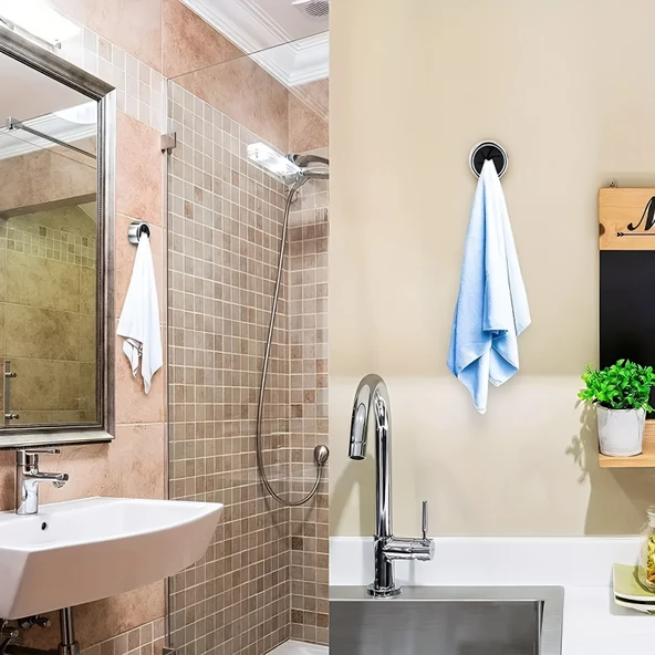 Yuvarlak Kendinden Yapışkanlı Havlu Tutucu Deliksiz Montaj Kolaylığı - Resim 5