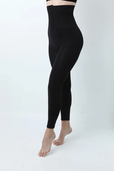 Premium Kısmı Duble Çift Kat Garanti İki Beden İnceltir Toparlayıcı Agraflı Yüksek Bel Lazer Tayt - 4