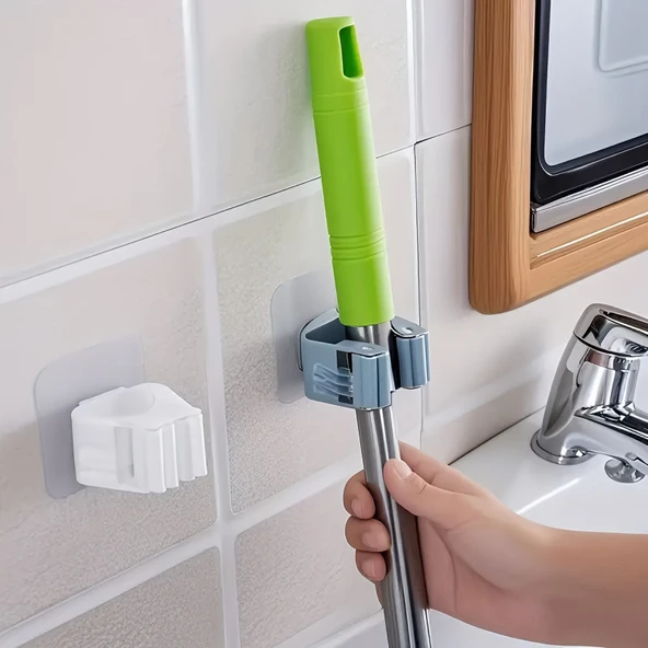 Duvarı Delmeden Mop & Süpürge Tutucu Kendinden Yapışkanlı Akıllı Saklama Çözümü - Resim 5