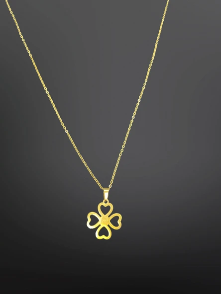 Kırmızı Yonca Figürlü Gold Renk Antialerjik 316L Çelik Kolye - Şık ve Zarif Tasarım ürün görseli 1