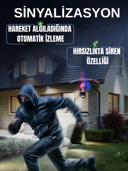 Wi-Fi Güvenlik Kamerası Çift Kameralı 360° Dönebilen Hareket Algılayıcı Gece Görüşlü Telefon Kontrollü Kamera - 6