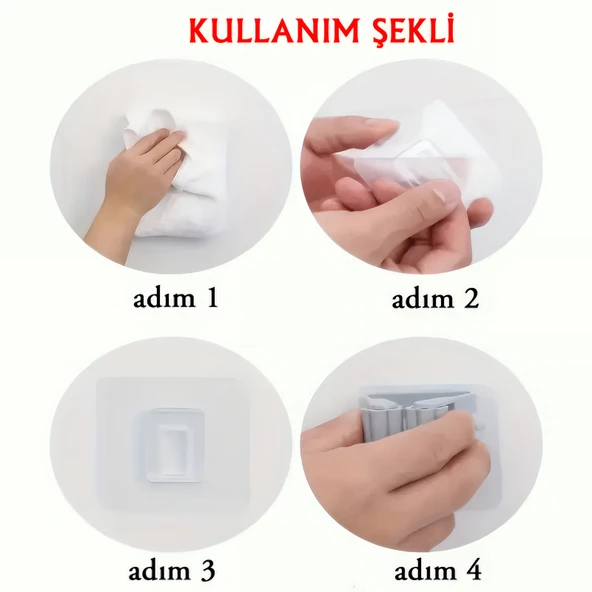Duvarı Delmeden Mop & Süpürge Tutucu Kendinden Yapışkanlı Akıllı Saklama Çözümü - Resim 4