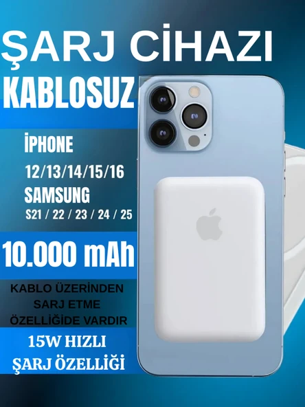 10.000 mAh MagSafe Powerbank – 15W Hızlı Kablosuz Şarj, iPhone Uyumlu Taşınabilir Şarj Cihazı