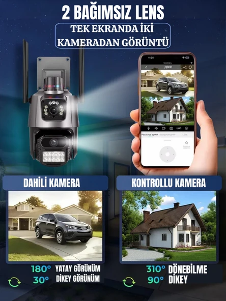 Wi-Fi Güvenlik Kamerası Çift Kameralı 360° Dönebilen Hareket Algılayıcı Gece Görüşlü Telefon Kontrollü Kamera - 3