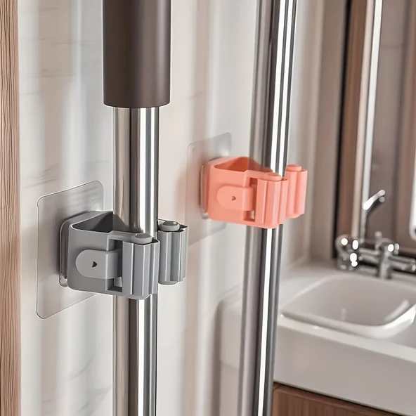 Duvarı Delmeden Mop & Süpürge Tutucu Kendinden Yapışkanlı Akıllı Saklama Çözümü - Resim 7