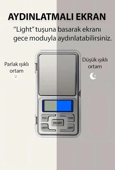 Dijital Hassas Kuyumcu Terazisi 0.01gr-300gr Taşınabilir Mavi Işıklı Cep Elektronik Tartı - 8