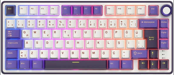 Royal Kludge R75 75% Kablolu Türkçe Gaming Klavye (Beyaz-Mor) - 3