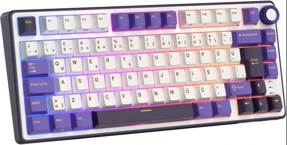 Royal Kludge R75 75% Kablolu Türkçe Gaming Klavye (Beyaz-Mor)