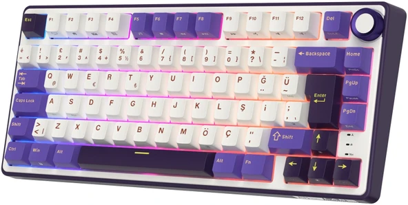 Royal Kludge R75 75% Kablolu Türkçe Gaming Klavye (Beyaz-Mor) - 6