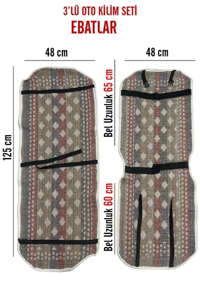 Oto Koltuk Kılıf Kilim 3 Parça Set Terletmez Jüt İplik Dokuma Universal - Resim 4