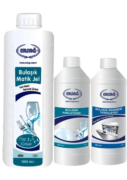 Ersağ Bulaşık Matik Jel 1 L + Bulaşık Parlatıcısı 500 ML + Bulaşık Makinesi Temizleyicisi 500 ML - 1