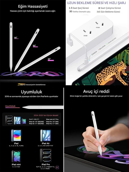iPad 11/10.Nesil A16 9/8/7 10.2 Air/Pro 4/5/6 11/13inç Uyumlu Avuç Içi Reddi Dokunmatik Çizim Kalemi PEN16 - 2