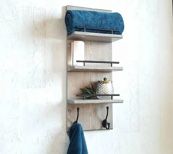 KUZELA Ahşap Banyo Askılık ve Havluluk - 2